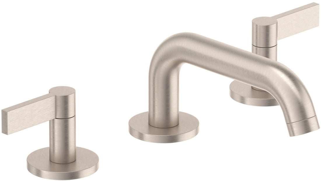 Llave de lavabo California Faucets Cayucos widespread de tres orificios en níquel satinado, de perfil bajo
