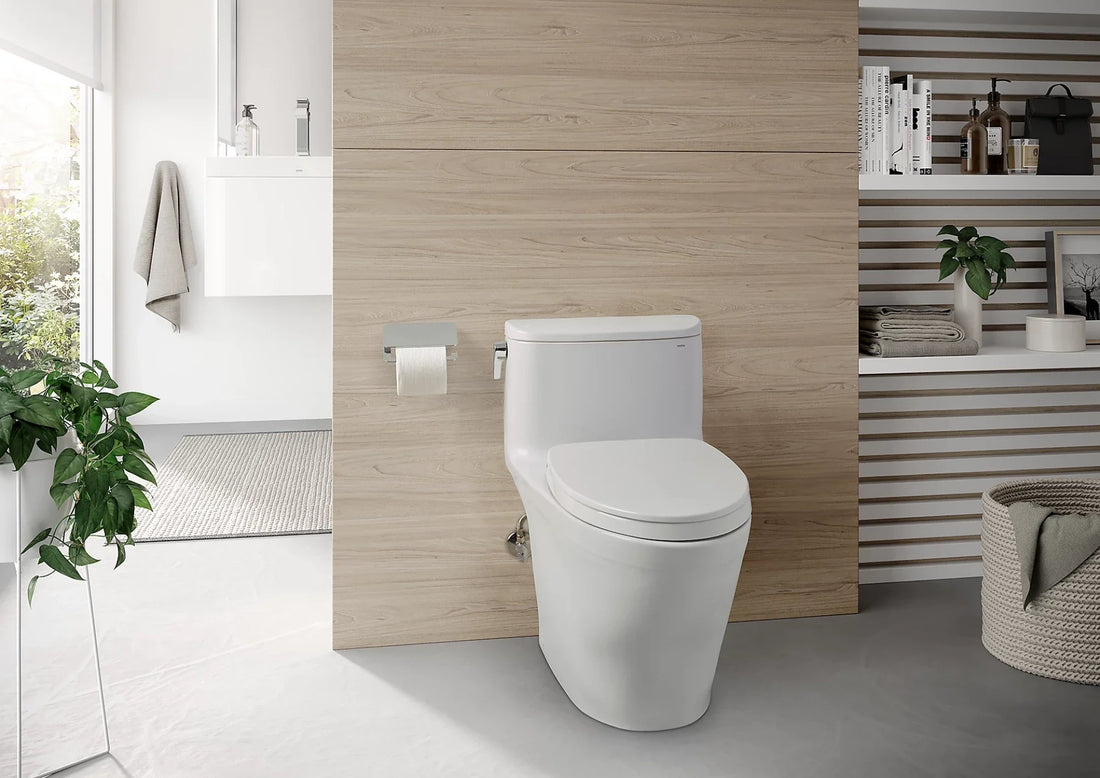 Inodoro TOTO Nexus de una pieza en un baño contemporáneo
