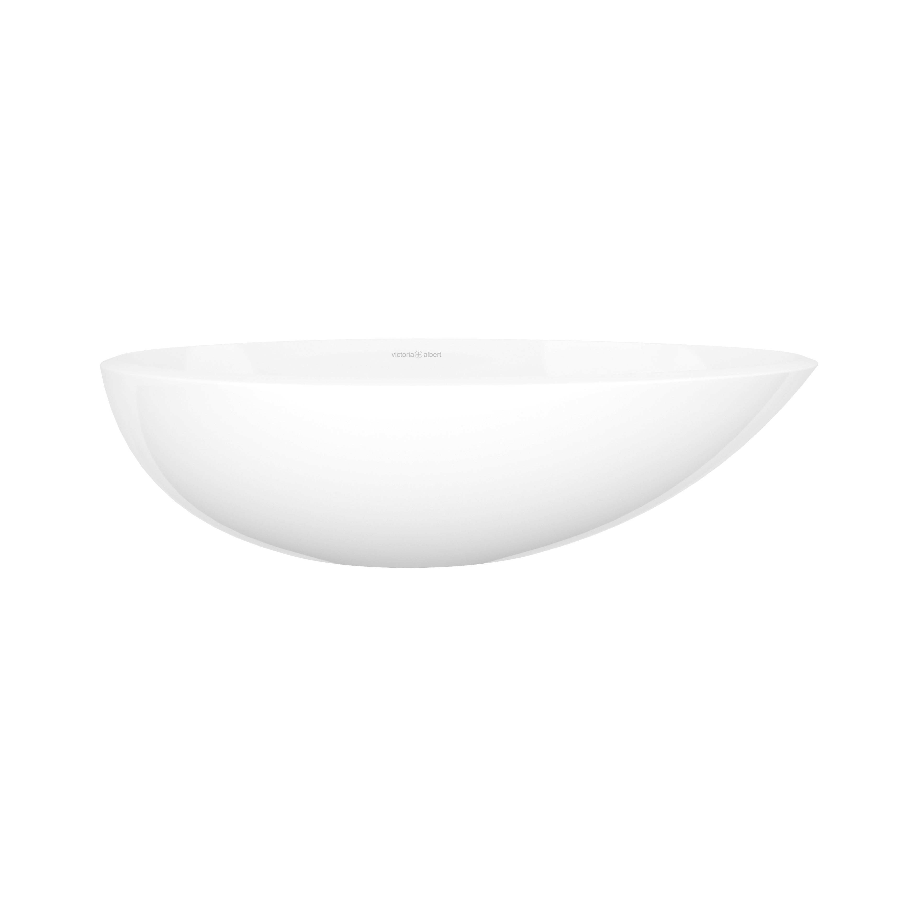 Lavabo Napoli de Victoria + Albert en piedra volcánica blanca, vista en ángulo sobre fondo blanco (58 × 36 cm)