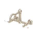 Rohl Acqui Mezcladora de Cocina Tipo Puente de Pared Surtidor de Columna - Palanca de Porcelana Blanca - Níquel Satinado