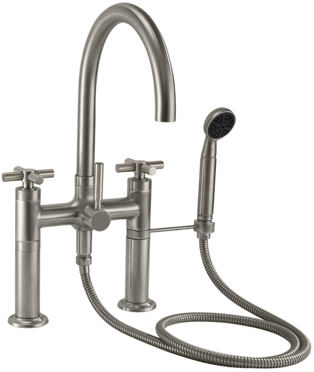 California Faucets Descanso Industrial Llenador de Tina de Montaje en Cubierta - Pico en Arco - Níquel Satinado