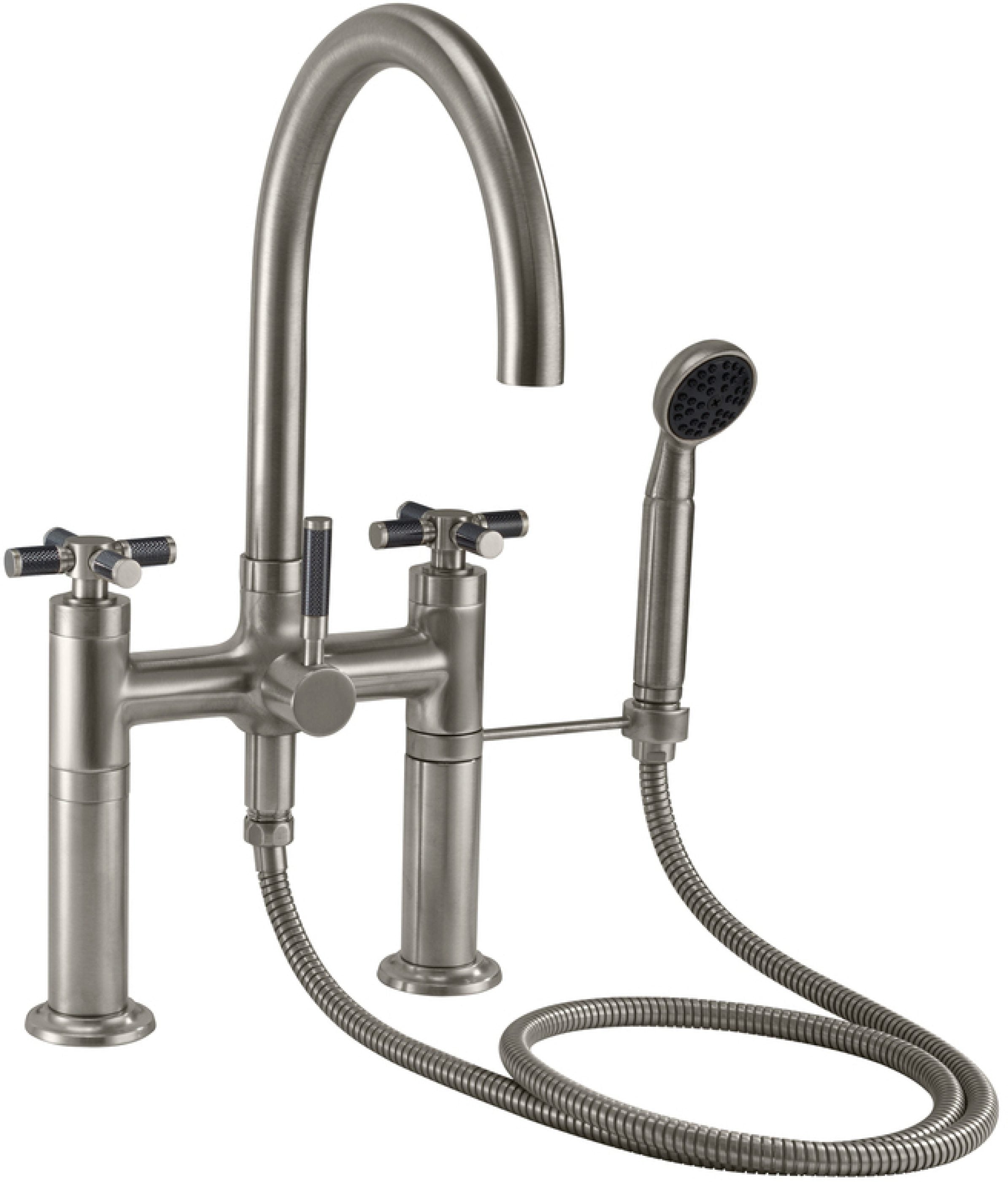 California Faucets Descanso Industrial Llenador de Tina de Montaje en Cubierta - Pico en Arco - Níquel Satinado