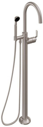 California Faucets Descanso Industrial Llenador de Tina de Montaje en Piso de Un Solo Orificio - Pico en Arco - Níquel Satinado