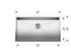 Blanco Quatrus R0 32″ Super Single Bowl — Tarja de Acero Inoxidable — vista 3