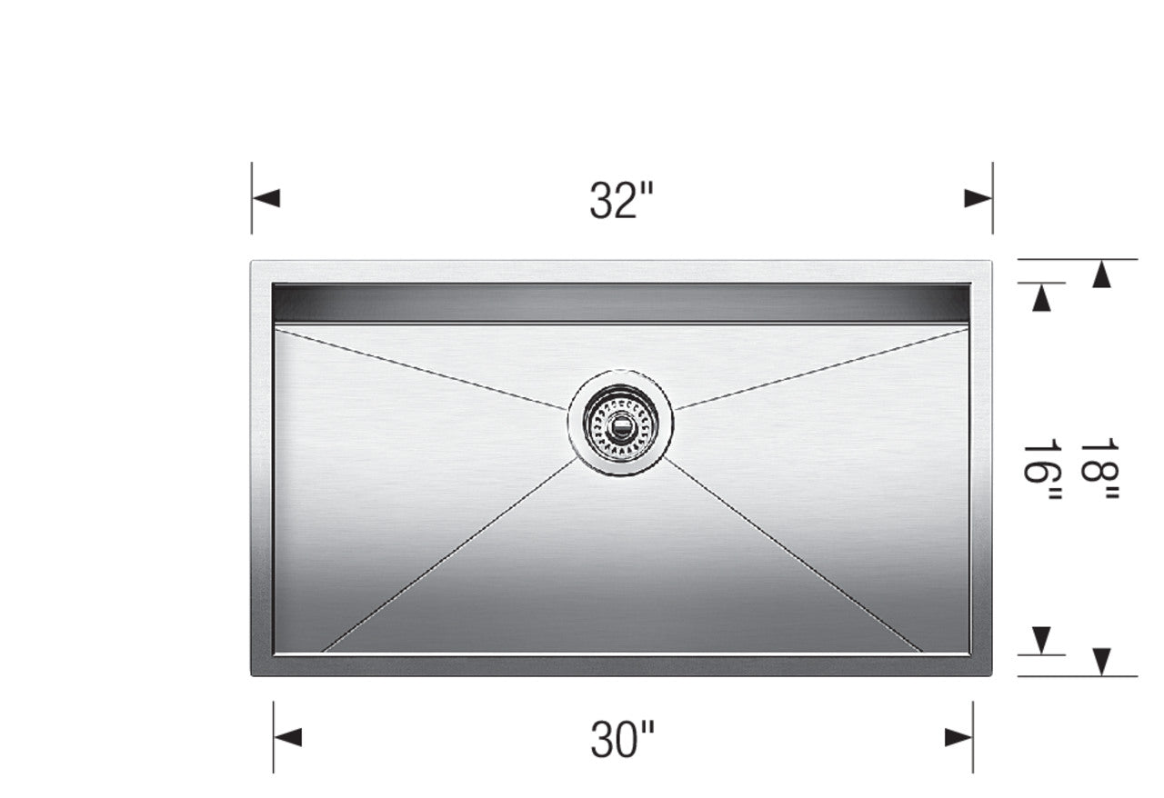 Blanco Quatrus R0 32″ Super Single Bowl — Tarja de Acero Inoxidable — vista 3
