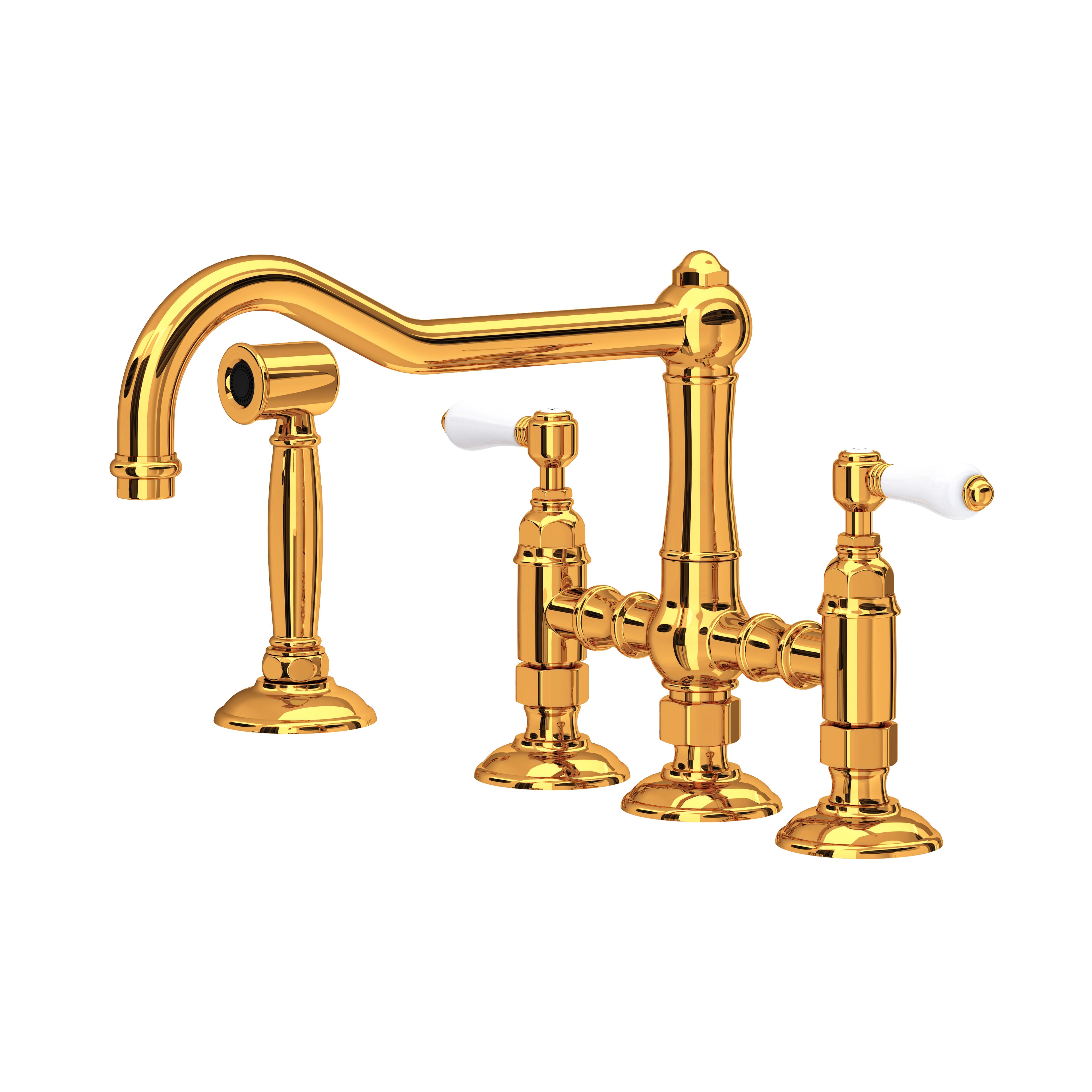 Rohl Acqui Mezcladora de Cocina Tipo Puente con Aspersor Lateral - Palanca de Porcelana Blanca - Latón Italiano