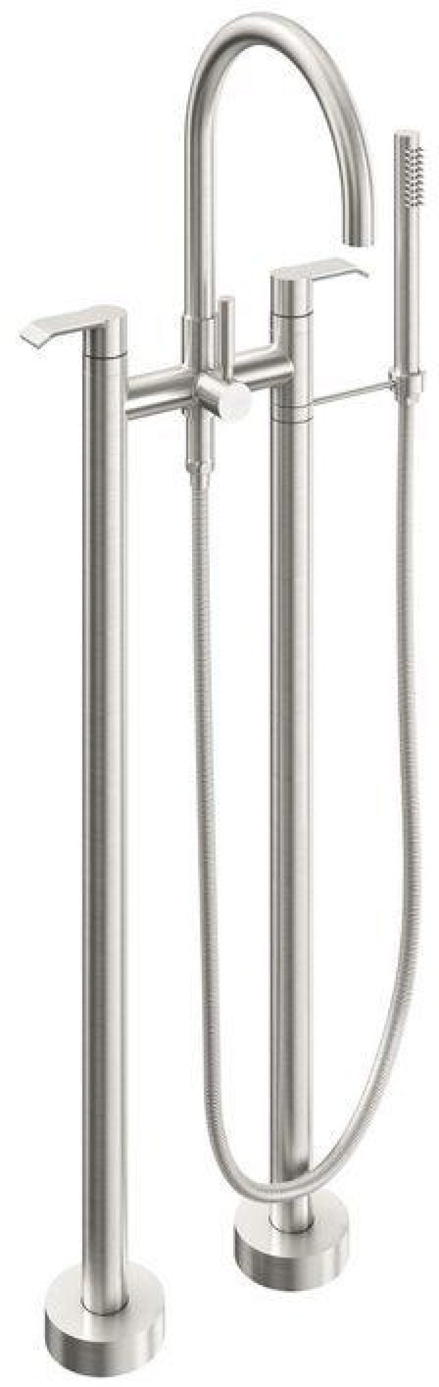 California Faucets Asilomar Contemporaneo Llenador de Tina de Montaje en Piso - Pico en Arco - Níquel Satinado