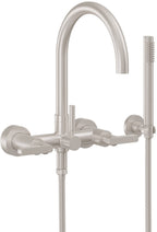 California Faucets Asilomar Contemporaneo Llenador de Tina de Montaje en Pared - Pico en Arco - Níquel Satinado