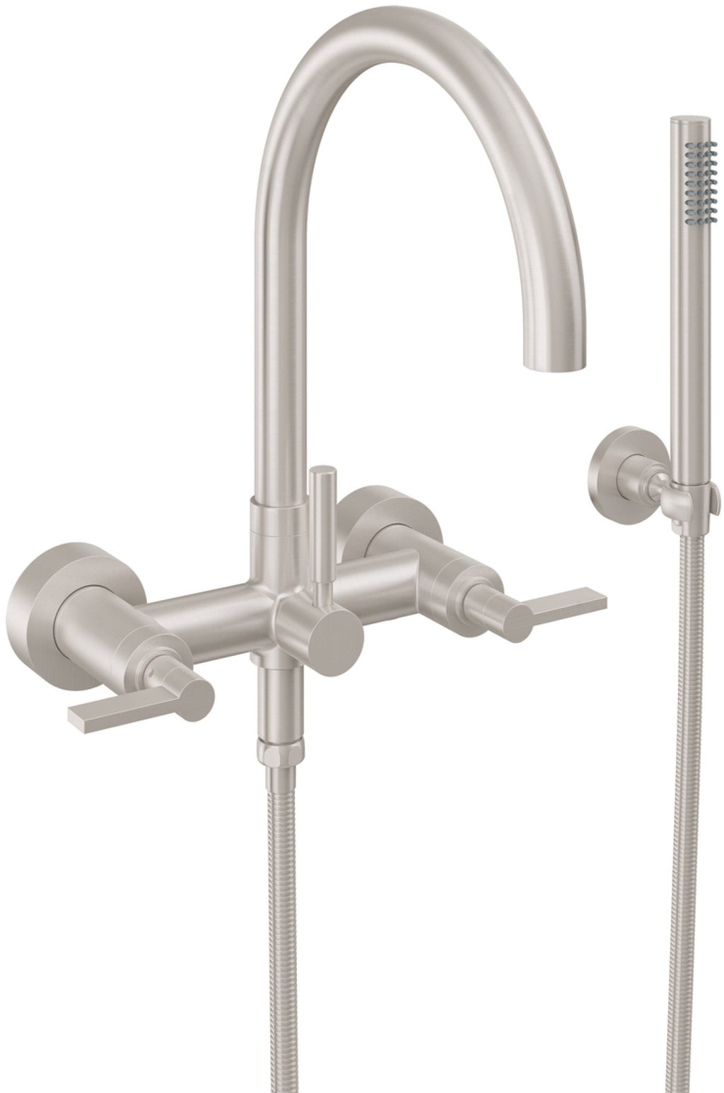 California Faucets Asilomar Contemporaneo Llenador de Tina de Montaje en Pared - Pico en Arco - Níquel Satinado