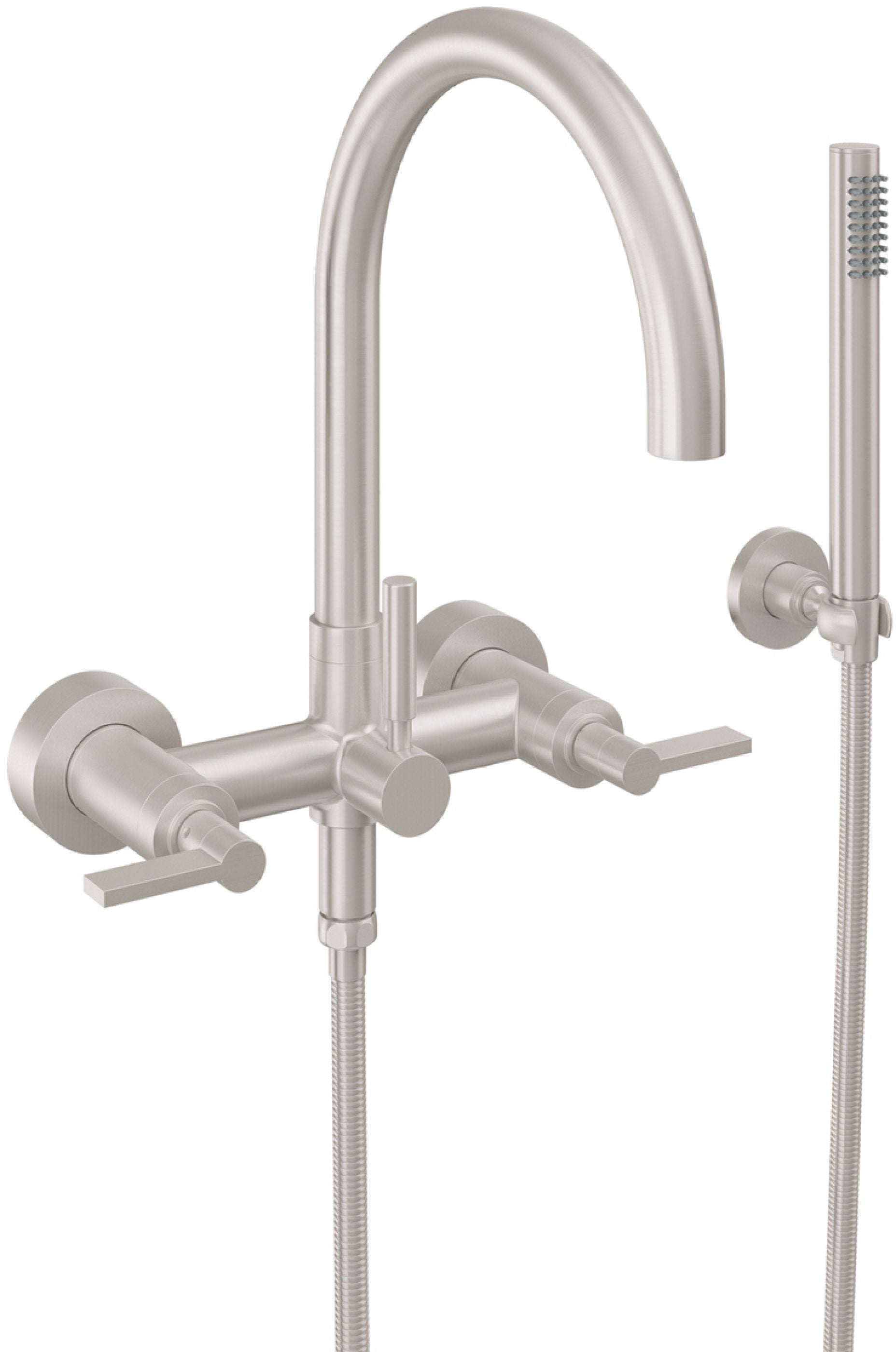 California Faucets Asilomar Contemporaneo Llenador de Tina de Montaje en Pared - Pico en Arco - Níquel Satinado