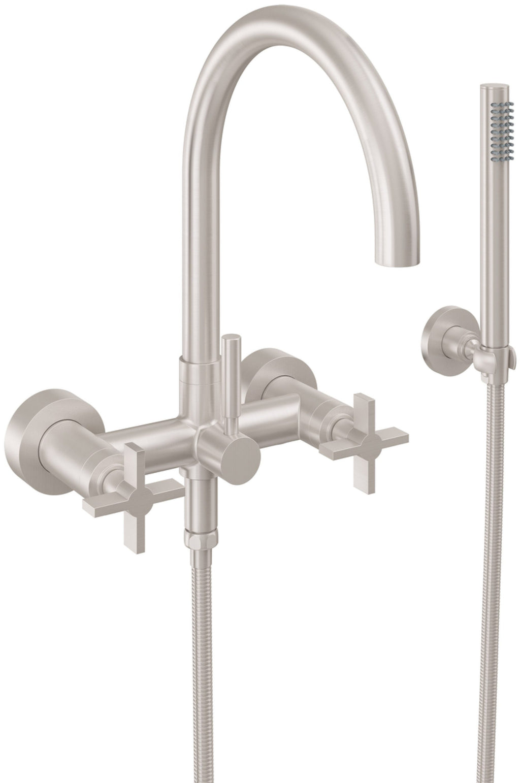 California Faucets Asilomar Contemporaneo Llenador de Tina de Montaje en Pared - Pico en Arco - Níquel Satinado