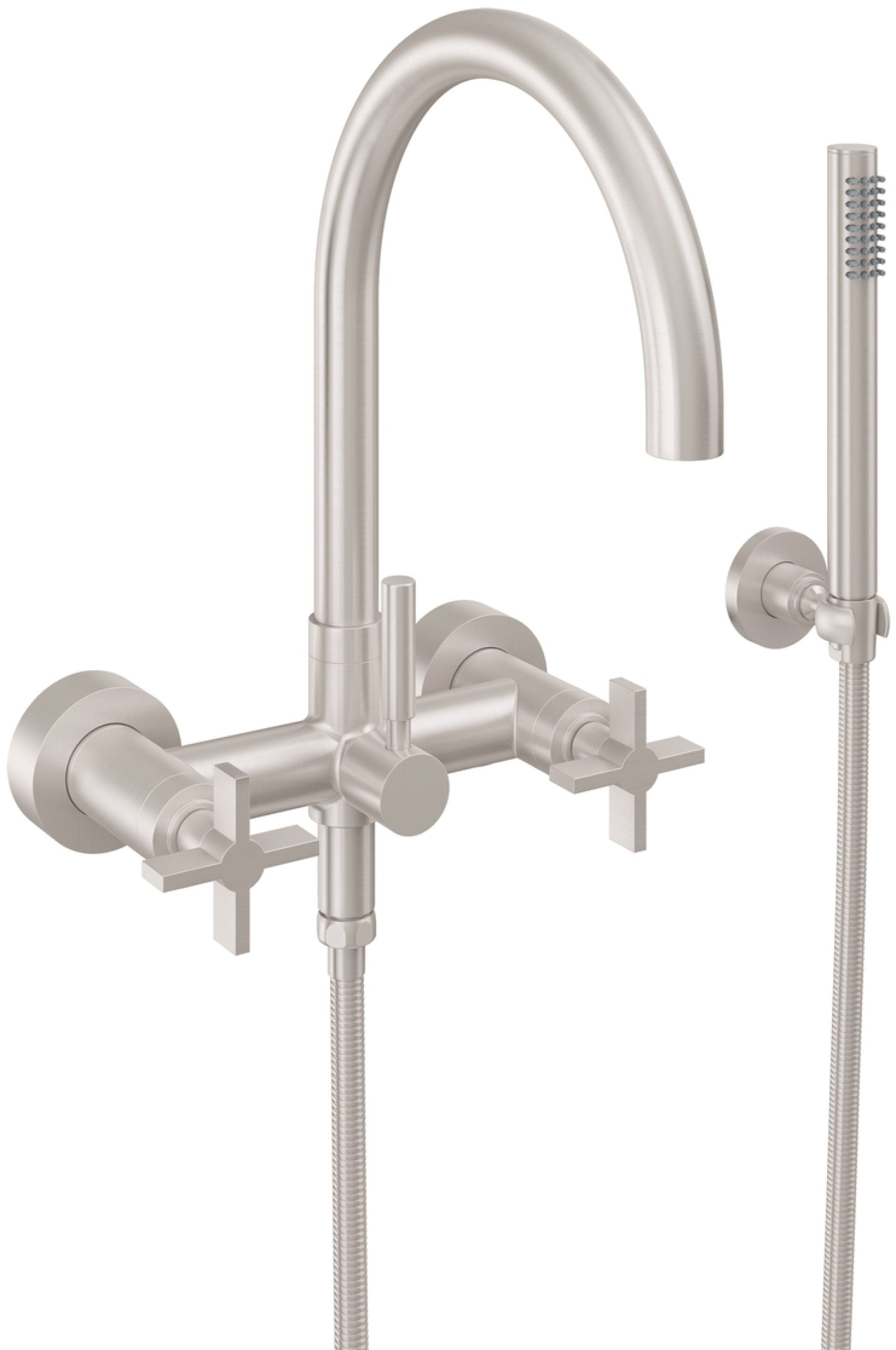 California Faucets Asilomar Contemporaneo Llenador de Tina de Montaje en Pared - Pico en Arco - Níquel Satinado