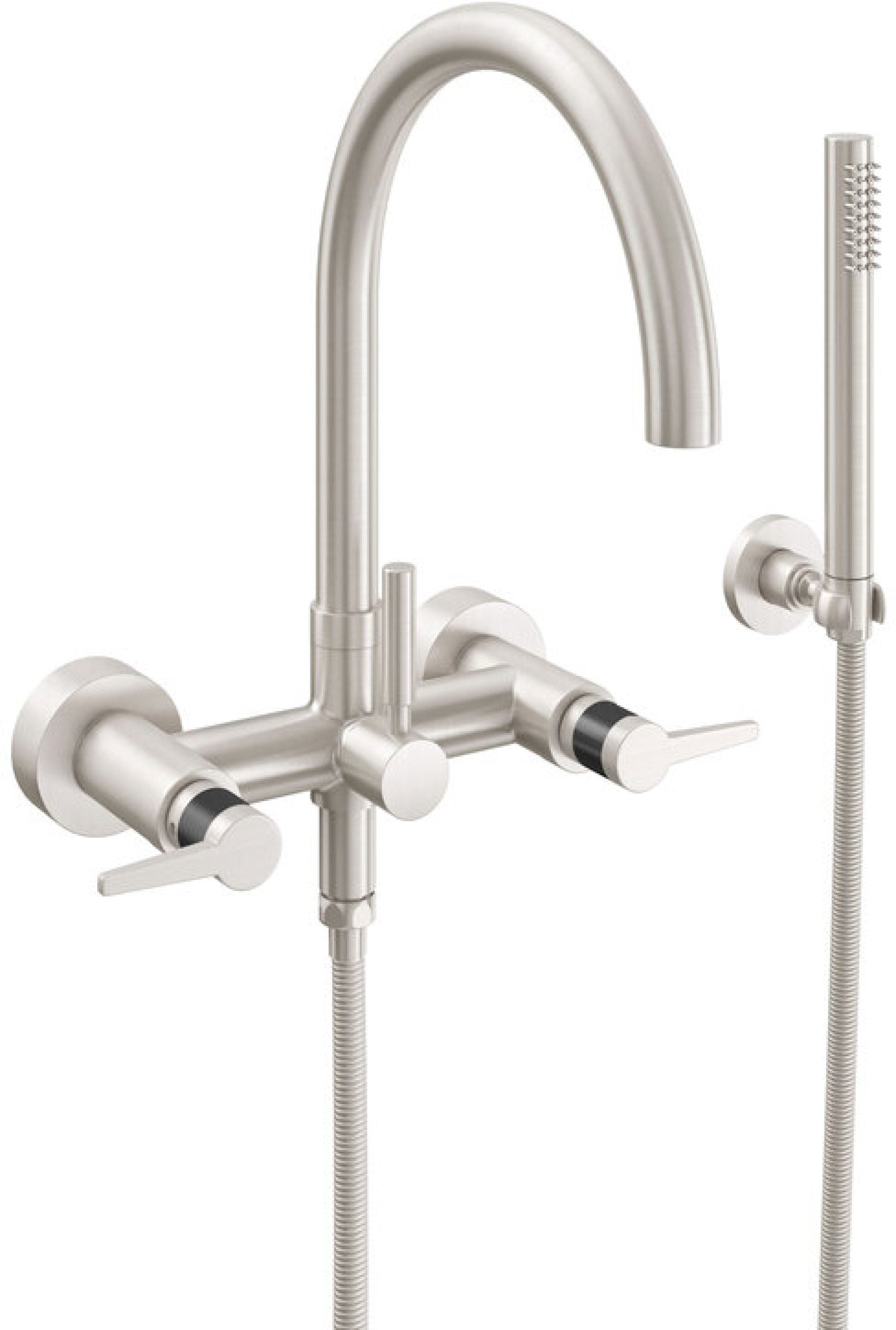 California Faucets Asilomar Contemporaneo Llenador de Tina de Montaje en Pared - Pico en Arco - Níquel Satinado