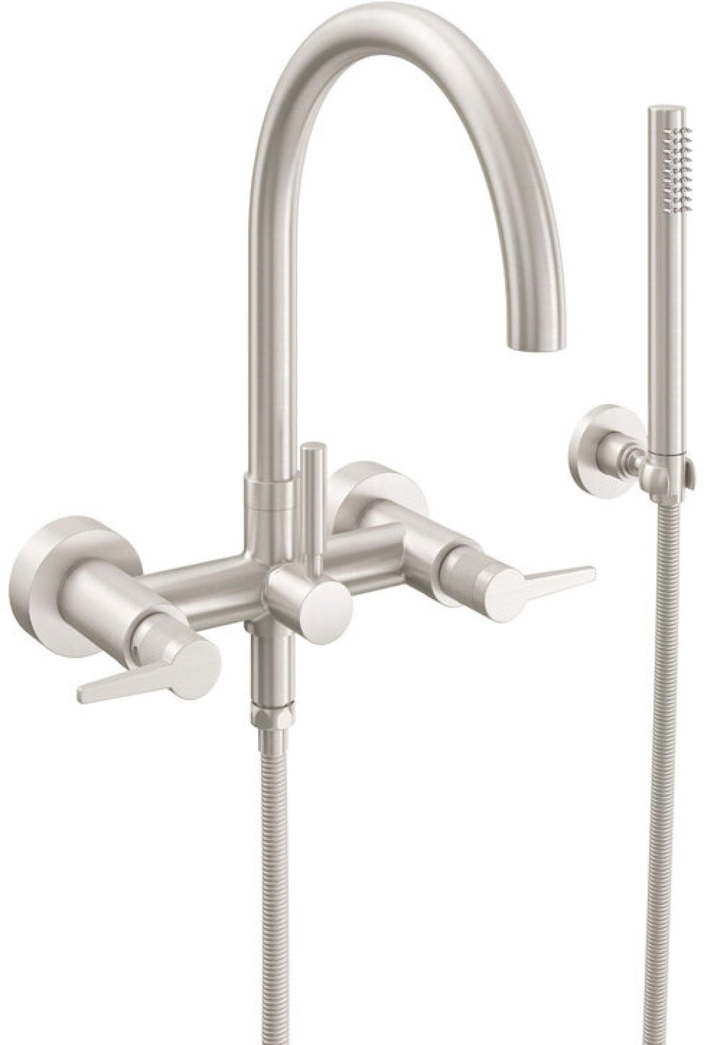 California Faucets Asilomar Contemporaneo Llenador de Tina de Montaje en Pared - Pico en Arco - Níquel Satinado