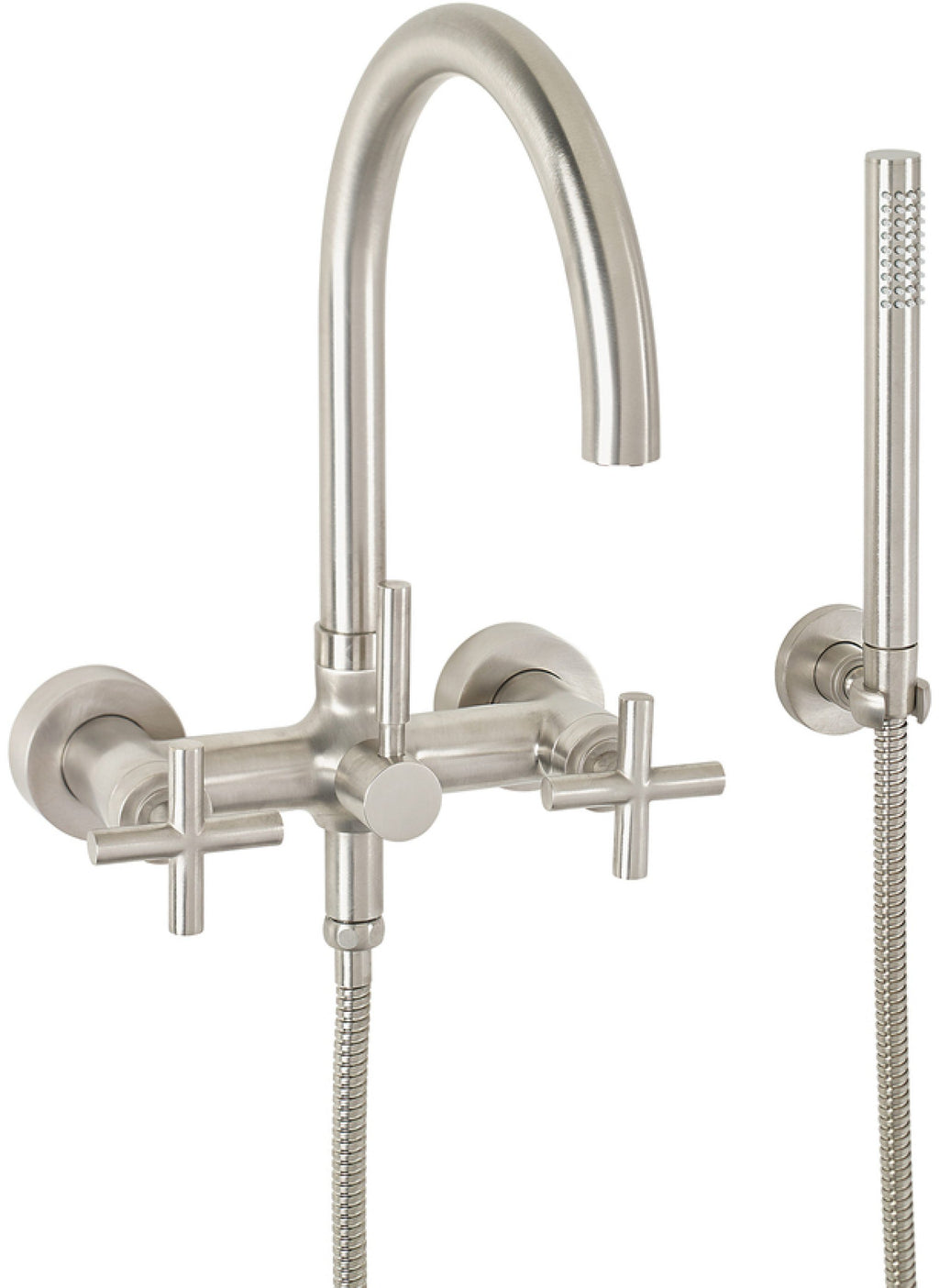 California Faucets Asilomar Contemporaneo Llenador de Tina de Montaje en Pared - Pico en Arco - Níquel Satinado