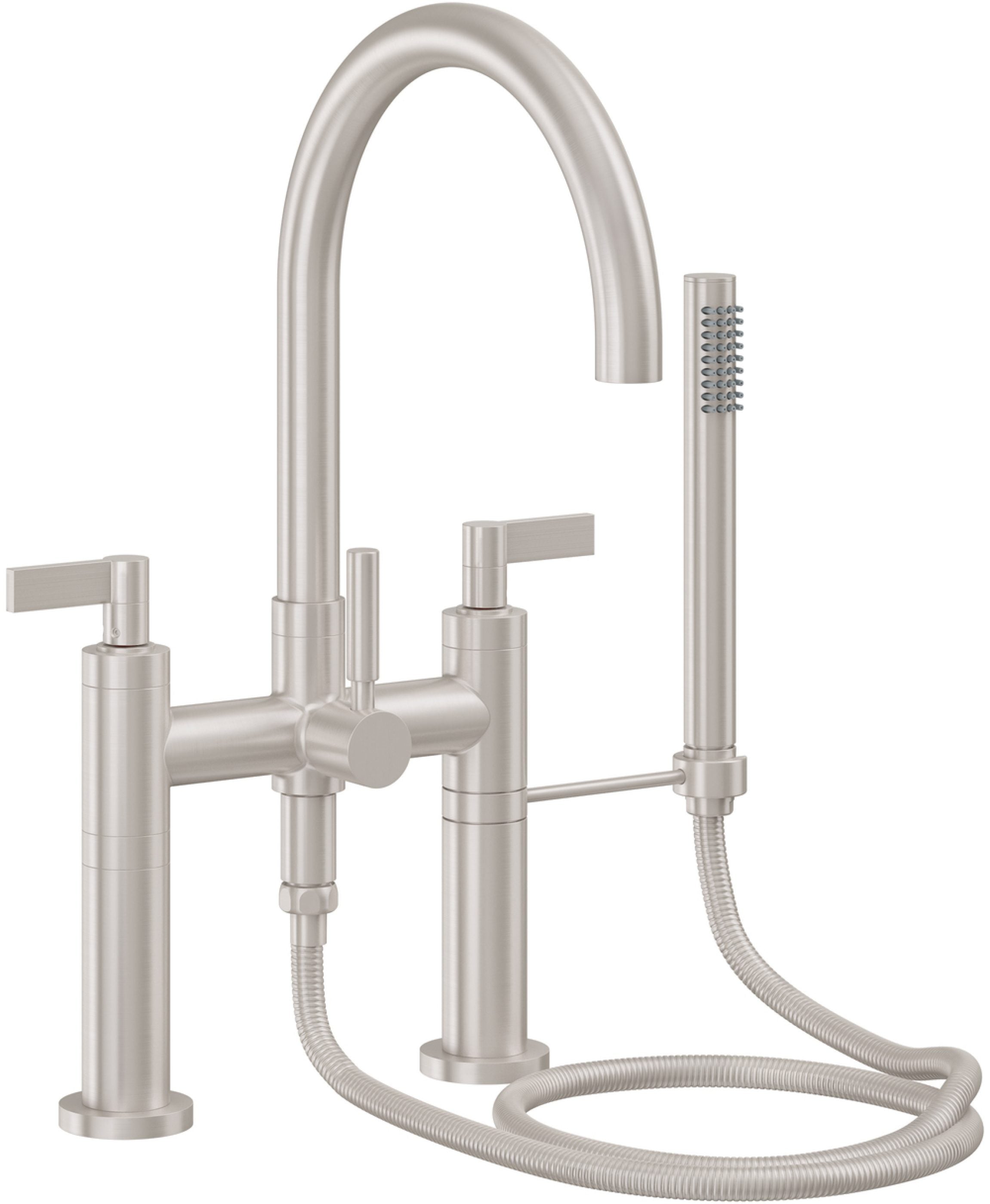 California Faucets Asilomar Contemporaneo Llenador de Tina de Montaje en Cubierta - Pico en Arco - Níquel Satinado