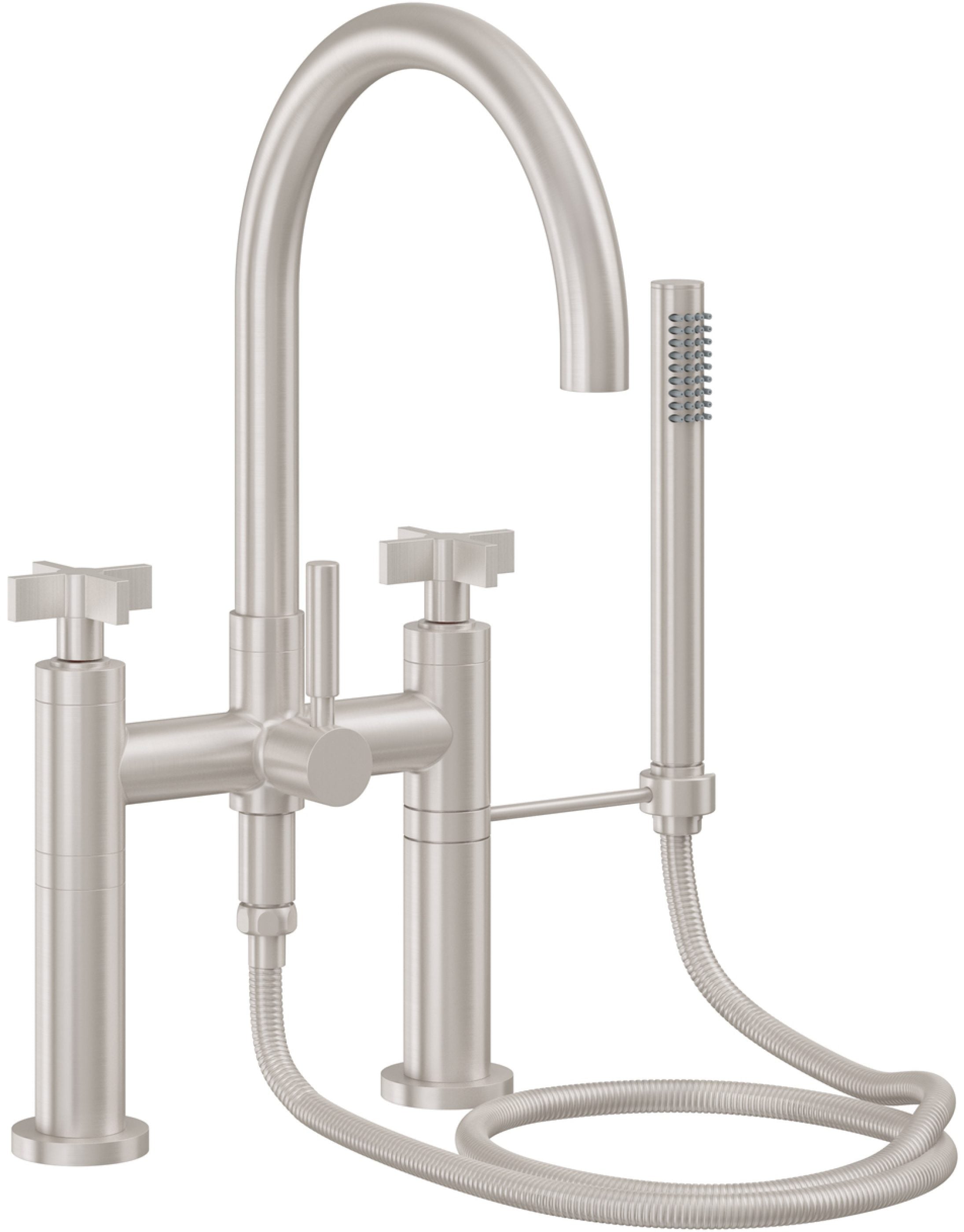 California Faucets Asilomar Contemporaneo Llenador de Tina de Montaje en Cubierta - Pico en Arco - Níquel Satinado