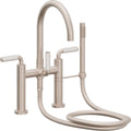 California Faucets Asilomar Contemporaneo Llenador de Tina de Montaje en Cubierta - Pico en Arco - Manija de Porcelana Blanca - Níquel Satinado