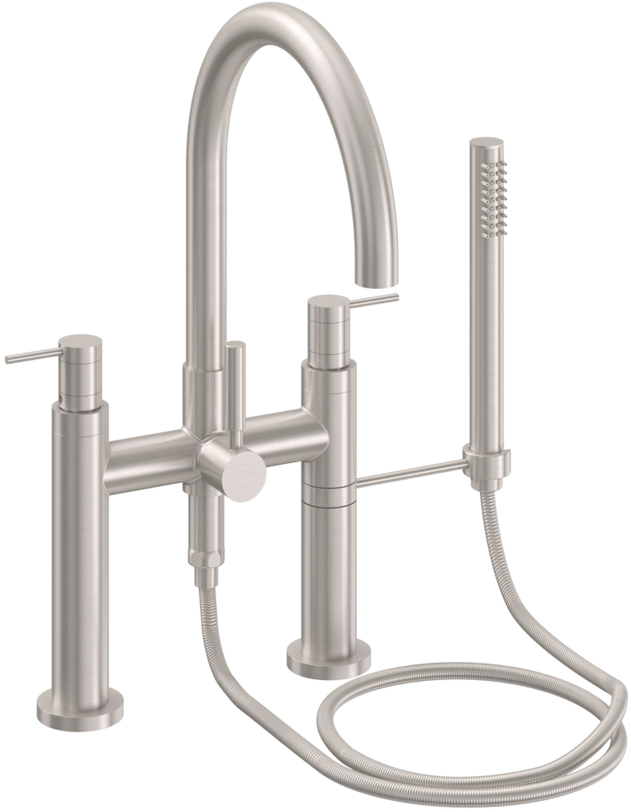 California Faucets Asilomar Contemporaneo Llenador de Tina de Montaje en Cubierta - Pico en Arco - Níquel Satinado