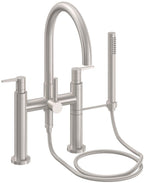 California Faucets Asilomar Contemporaneo Llenador de Tina de Montaje en Cubierta - Pico en Arco - Níquel Satinado