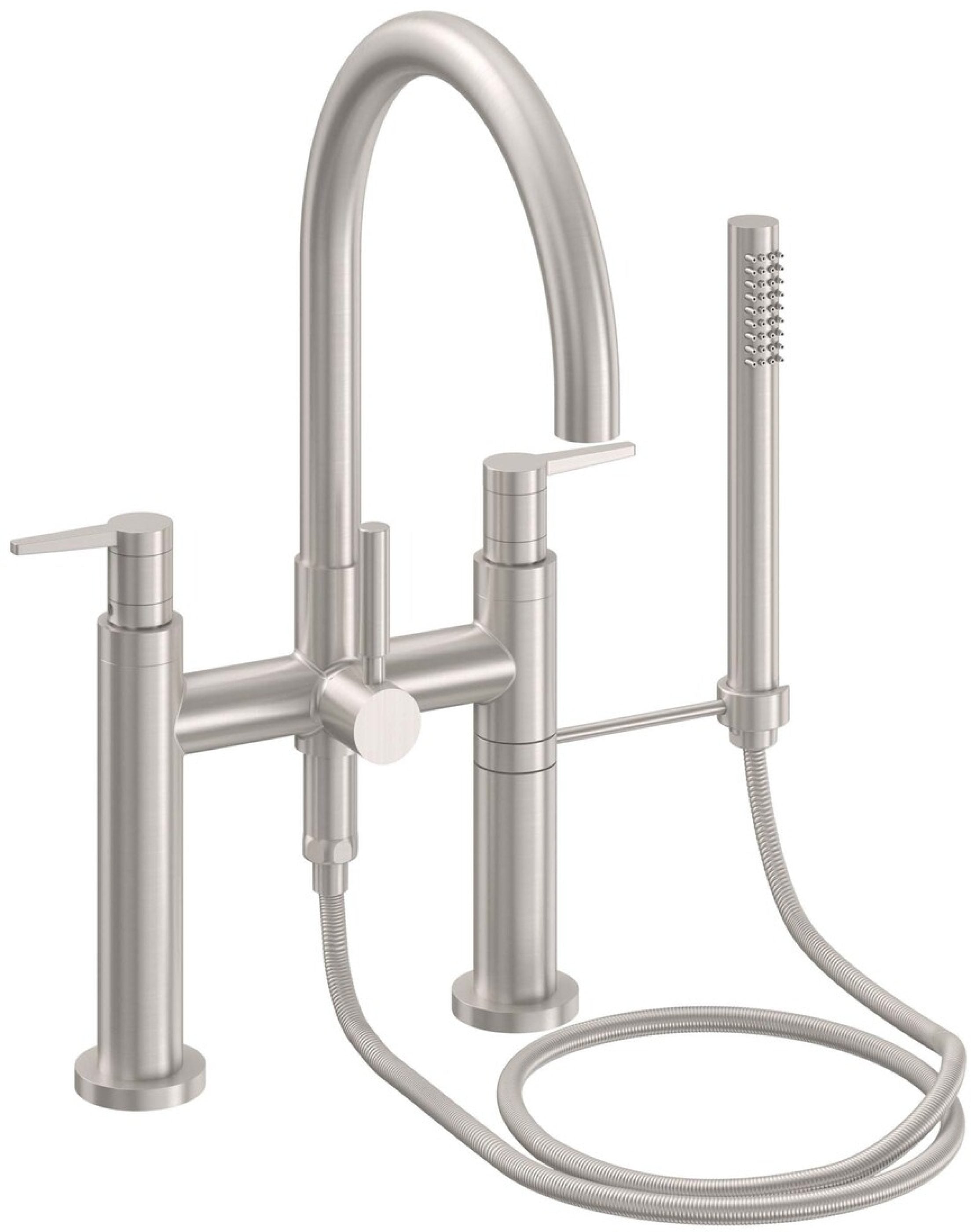 California Faucets Asilomar Contemporaneo Llenador de Tina de Montaje en Cubierta - Pico en Arco - Níquel Satinado