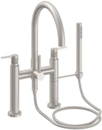 California Faucets Asilomar Contemporaneo Llenador de Tina de Montaje en Cubierta - Pico en Arco - Níquel Satinado