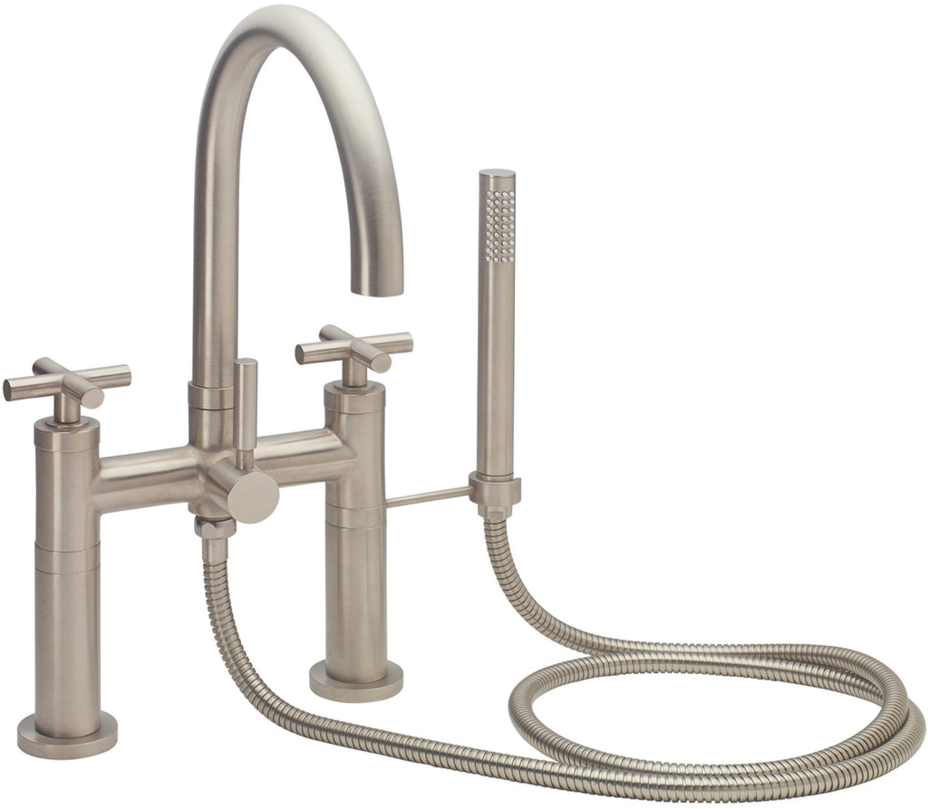 California Faucets Asilomar Contemporaneo Llenador de Tina de Montaje en Cubierta - Pico en Arco - Níquel Satinado
