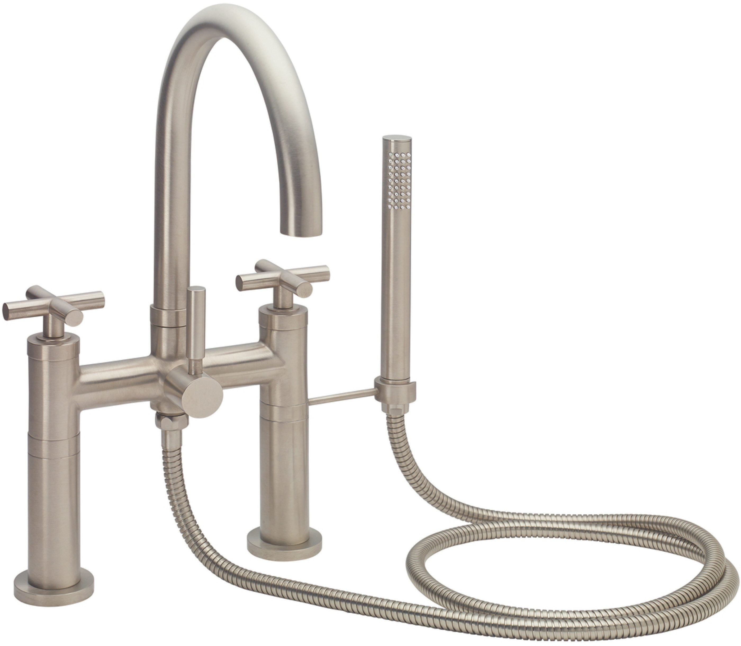 California Faucets Asilomar Contemporaneo Llenador de Tina de Montaje en Cubierta - Pico en Arco - Níquel Satinado