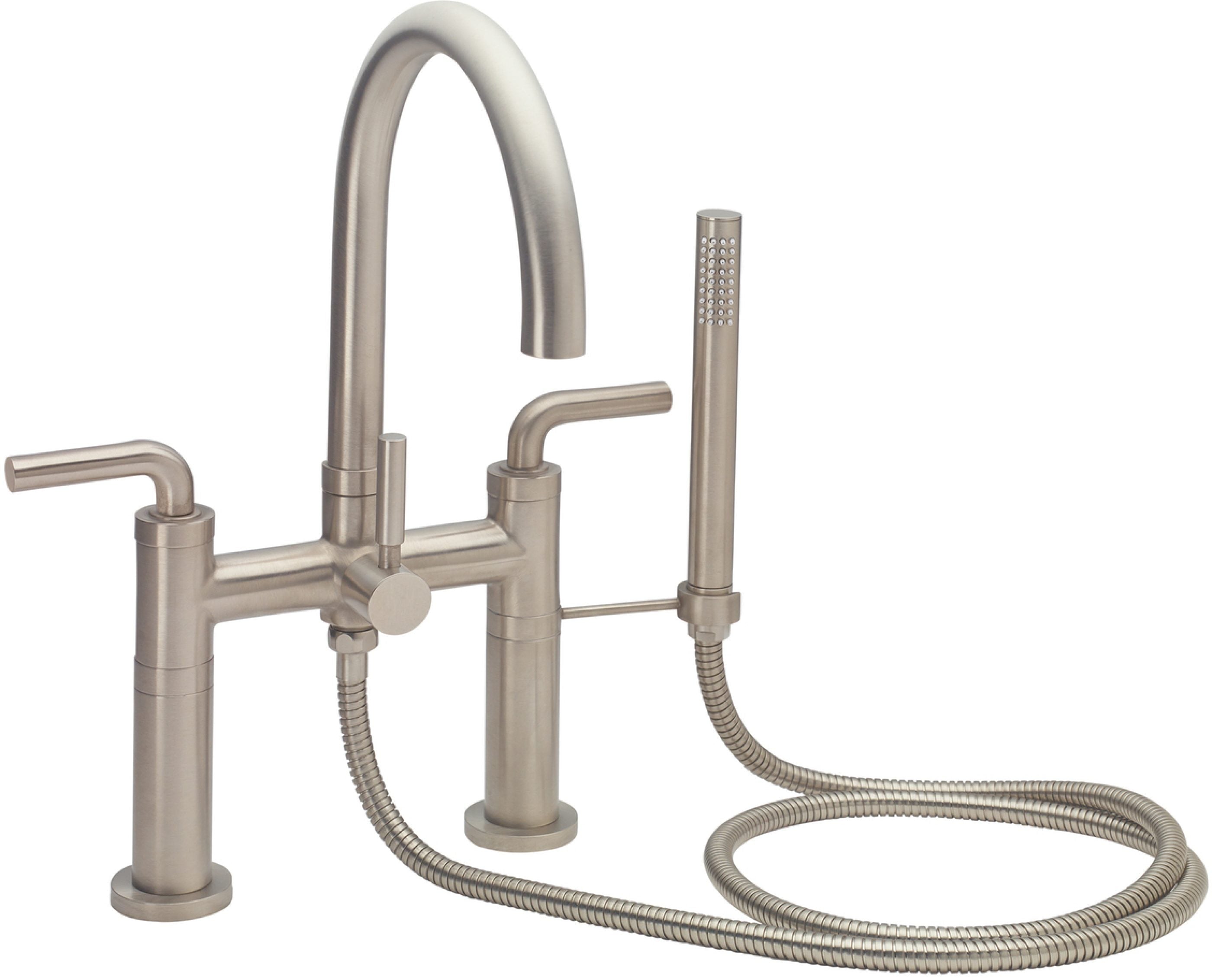 California Faucets Asilomar Contemporaneo Llenador de Tina de Montaje en Cubierta - Pico en Arco - Níquel Satinado