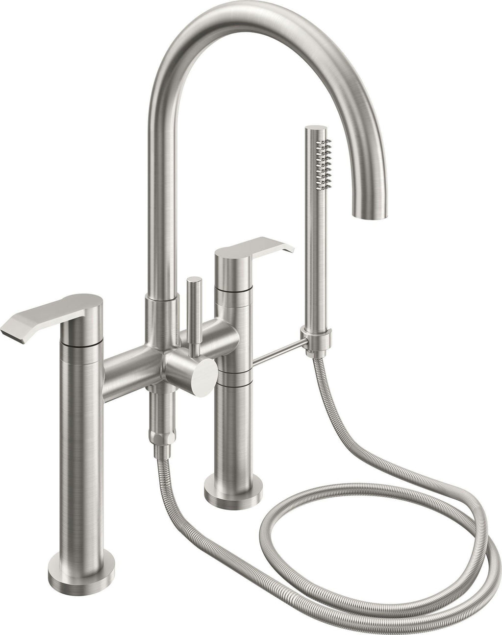 California Faucets Asilomar Contemporaneo Llenador de Tina de Montaje en Cubierta - Pico en Arco - Níquel Satinado