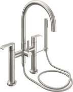 California Faucets Asilomar Contemporaneo Llenador de Tina de Montaje en Cubierta - Pico en Arco - Níquel Satinado