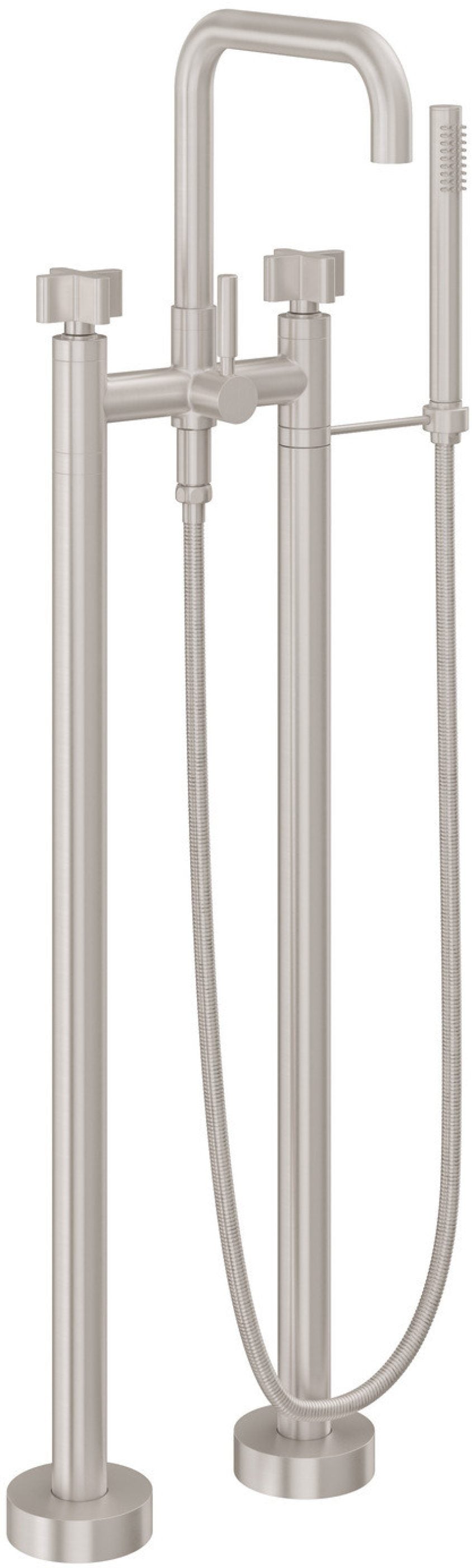 California Faucets Bolsa Contemporaneo Llenador de Tina de Montaje en Piso - Pico Cuadrado - Níquel Satinado