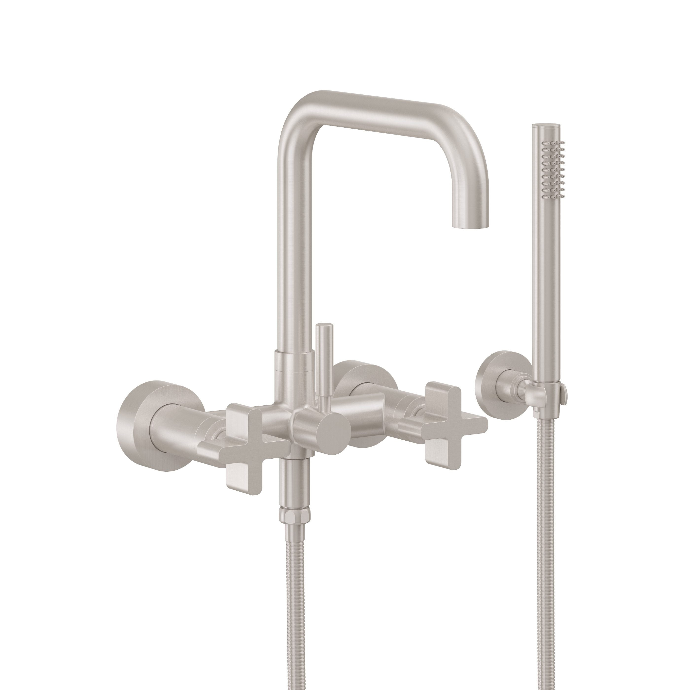 California Faucets Bolsa Contemporaneo Llenador de Tina de Montaje en Pared - Pico Cuadrado - Níquel Satinado
