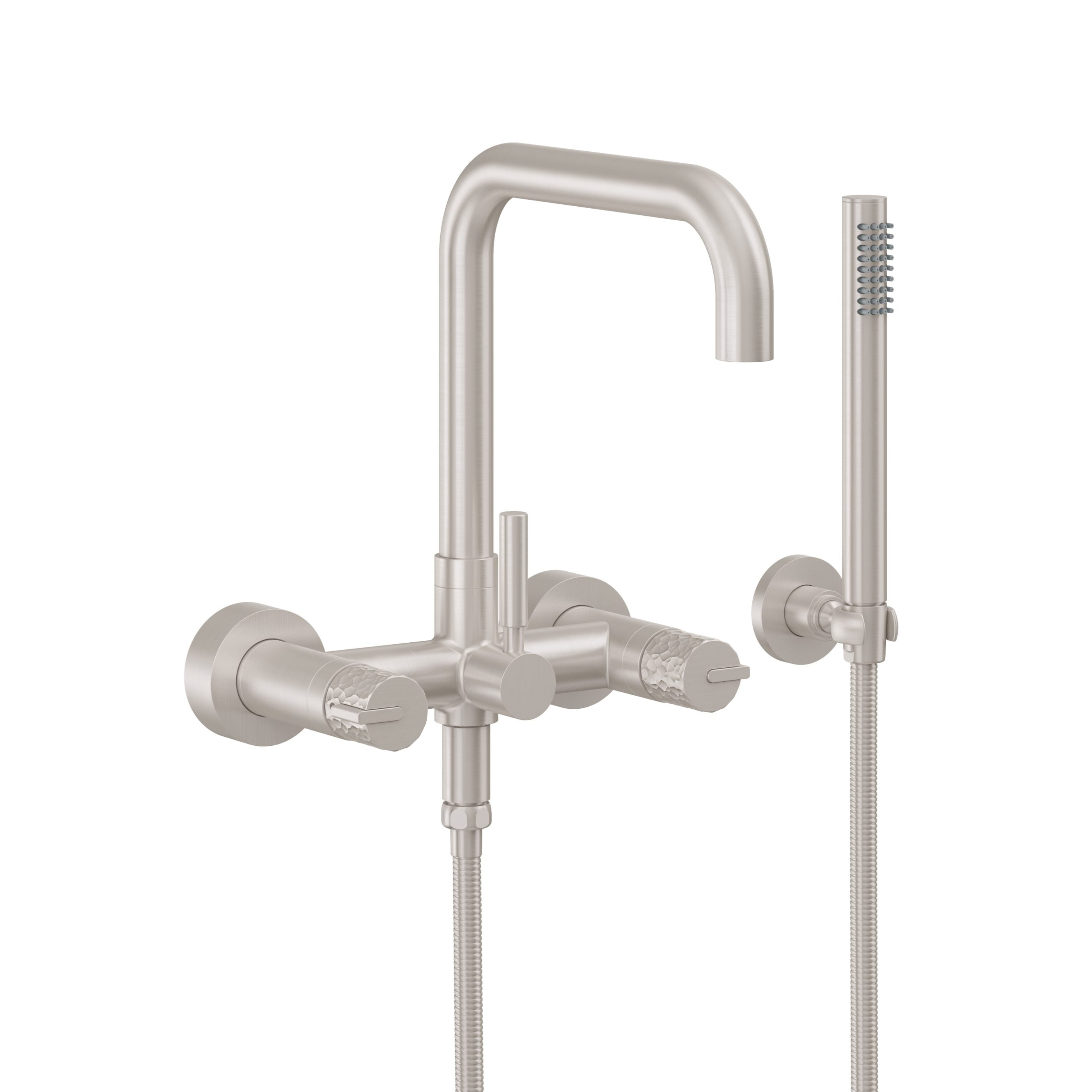 California Faucets Bolsa Contemporaneo Llenador de Tina de Montaje en Pared - Pico Cuadrado - Martillado - Níquel Satinado