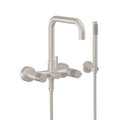 California Faucets Bolsa Contemporaneo Llenador de Tina de Montaje en Pared - Pico Cuadrado - Rayado Intaglio - Níquel Satinado