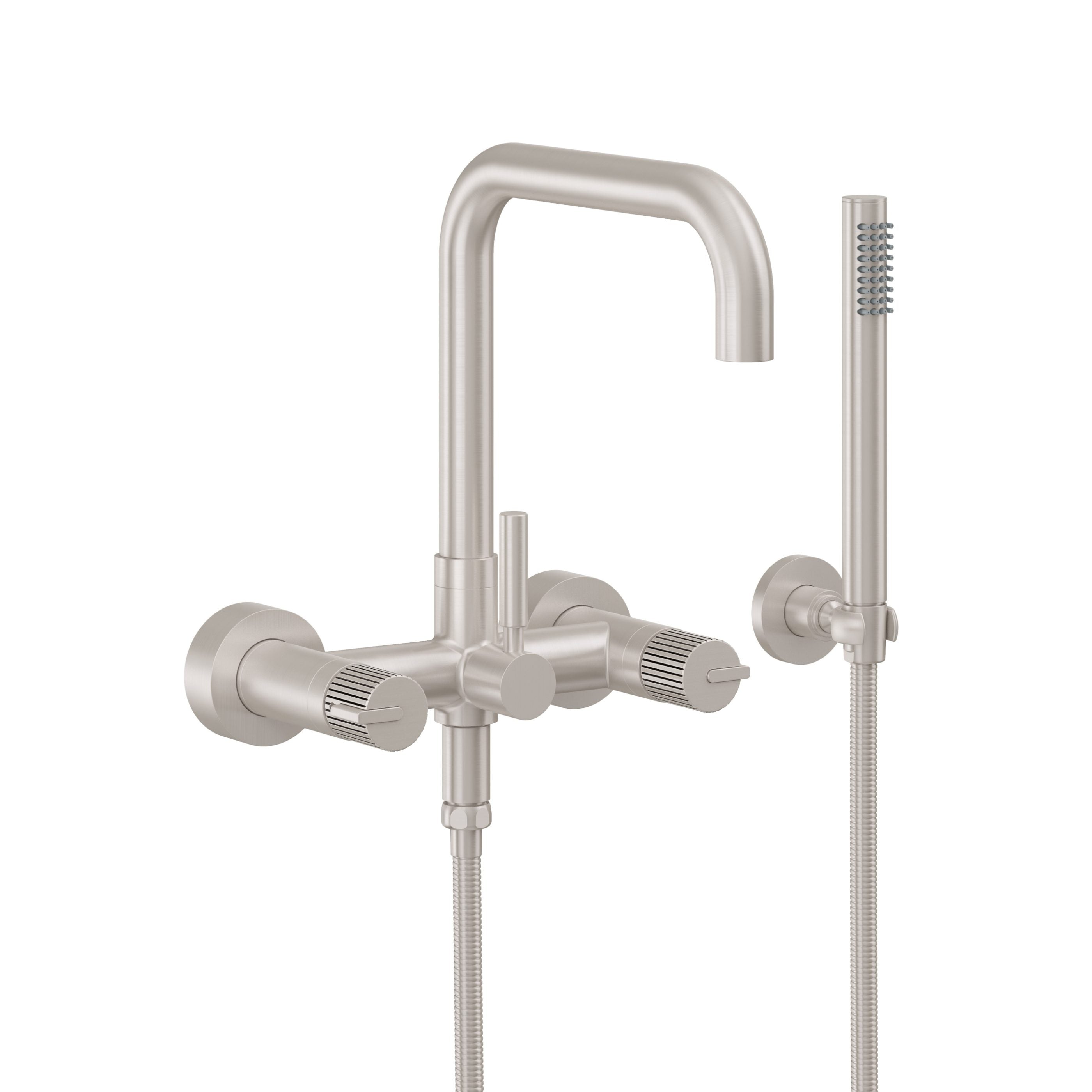California Faucets Bolsa Contemporaneo Llenador de Tina de Montaje en Pared - Pico Cuadrado - Rayado Intaglio - Níquel Satinado