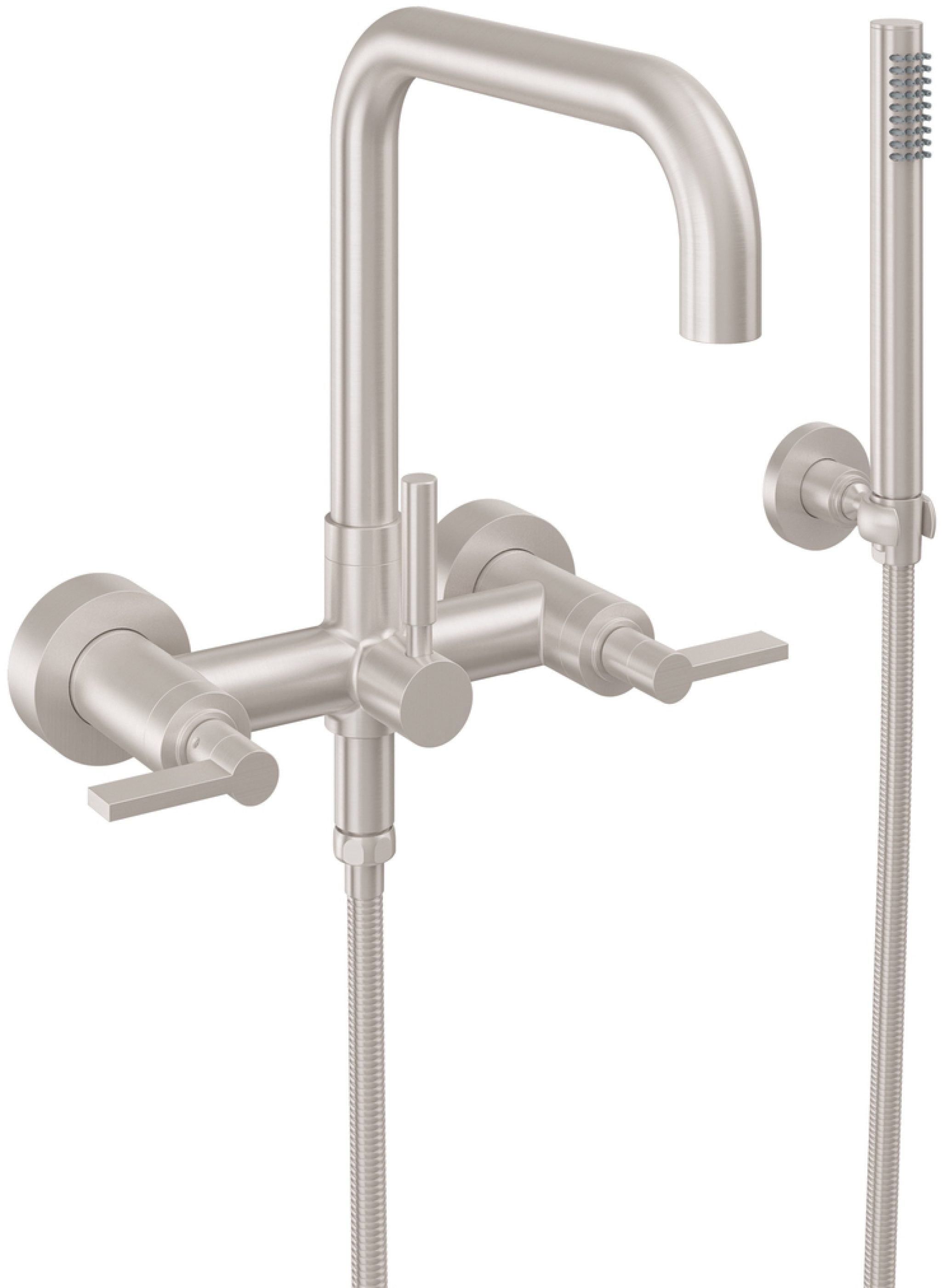 California Faucets Bolsa Contemporaneo Llenador de Tina de Montaje en Pared - Pico Cuadrado - Níquel Satinado