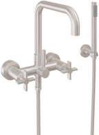 California Faucets Bolsa Contemporaneo Llenador de Tina de Montaje en Pared - Pico Cuadrado - Níquel Satinado