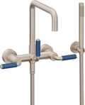 California Faucets Bolsa Contemporaneo Llenador de Tina de Montaje en Pared - Pico Cuadrado - Manija de Porcelana Azul - Níquel Satinado
