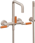 California Faucets Bolsa Contemporaneo Llenador de Tina de Montaje en Pared - Pico Cuadrado - Manija de Porcelana Naranja - Níquel Satinado