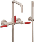 California Faucets Bolsa Contemporaneo Llenador de Tina de Montaje en Pared - Pico Cuadrado - Manija Roja - Níquel Satinado