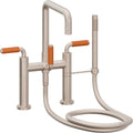 California Faucets Bolsa Contemporaneo Llenador de Tina de Montaje en Cubierta - Pico Cuadrado - Manija de Porcelana Naranja - Níquel Satinado