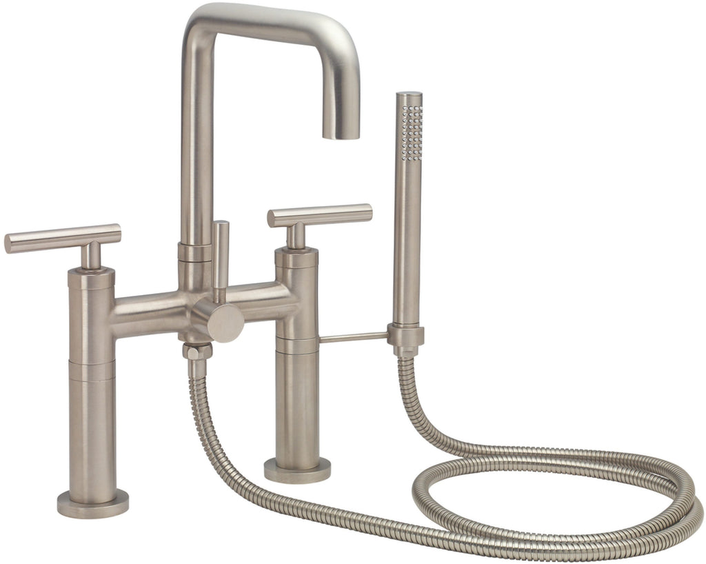 California Faucets Bolsa Contemporaneo Llenador de Tina de Montaje en Cubierta - Pico Cuadrado - Níquel Satinado