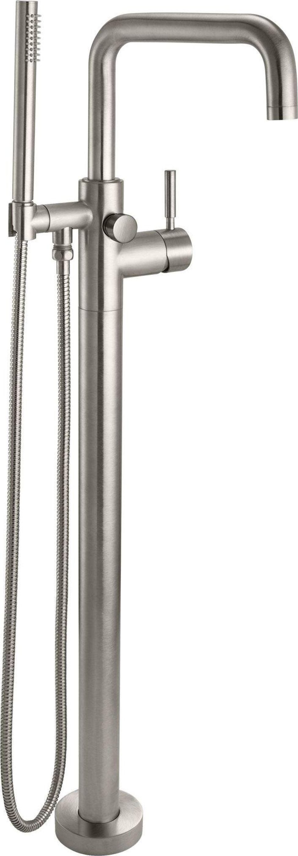 California Faucets Bolsa Contemporaneo Llenador de Tina de Montaje en Piso de Un Solo Orificio - Pico Cuadrado - Níquel Satinado