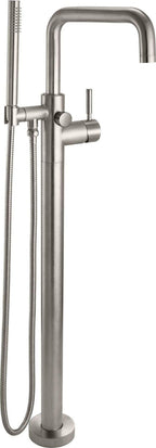 California Faucets Bolsa Contemporaneo Llenador de Tina de Montaje en Piso de Un Solo Orificio - Pico Cuadrado - Níquel Satinado