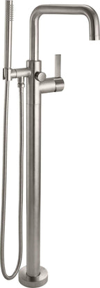 California Faucets Bolsa Contemporaneo Llenador de Tina de Montaje en Piso de Un Solo Orificio - Pico Cuadrado - Níquel Satinado