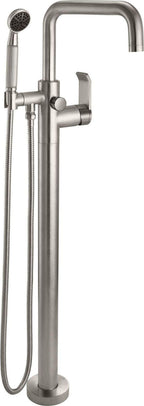 California Faucets Bolsa Contemporaneo Llenador de Tina de Montaje en Piso de Un Solo Orificio - Pico Cuadrado - Níquel Satinado