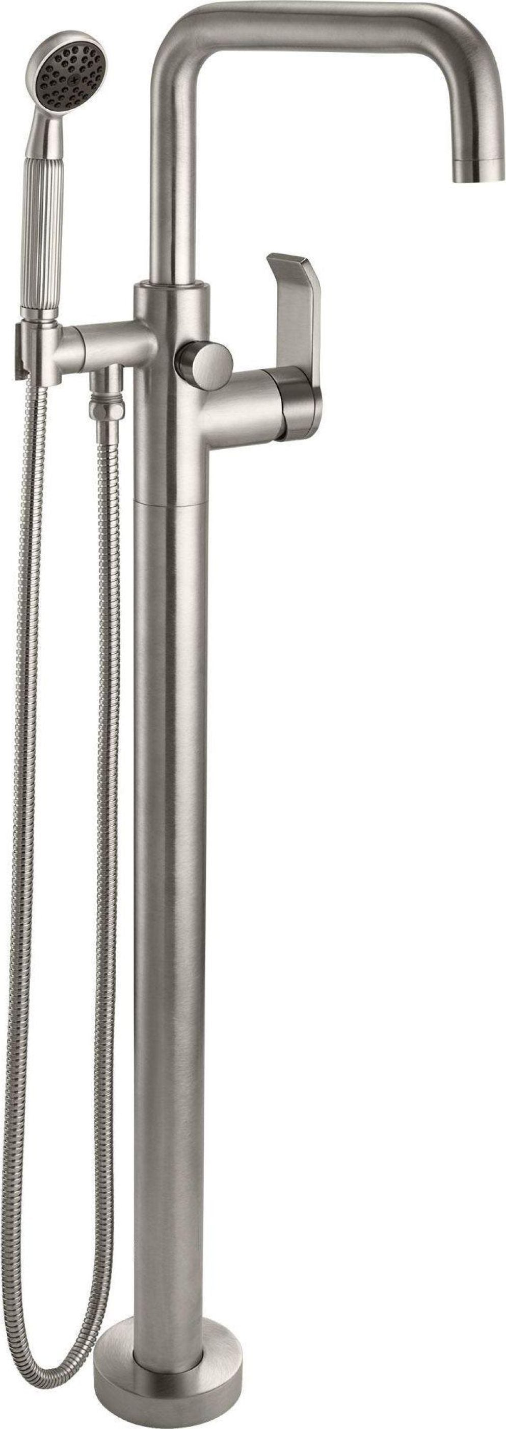 California Faucets Bolsa Contemporaneo Llenador de Tina de Montaje en Piso de Un Solo Orificio - Pico Cuadrado - Níquel Satinado