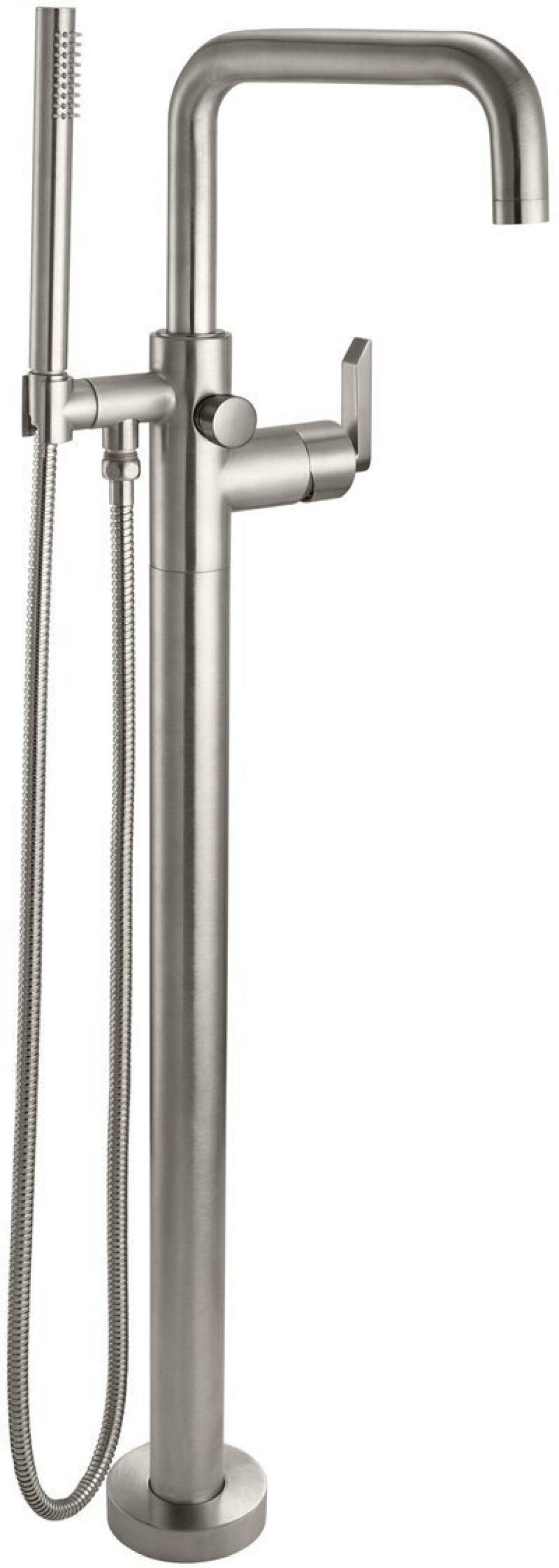 California Faucets Bolsa Contemporaneo Llenador de Tina de Montaje en Piso de Un Solo Orificio - Pico Cuadrado - Níquel Satinado