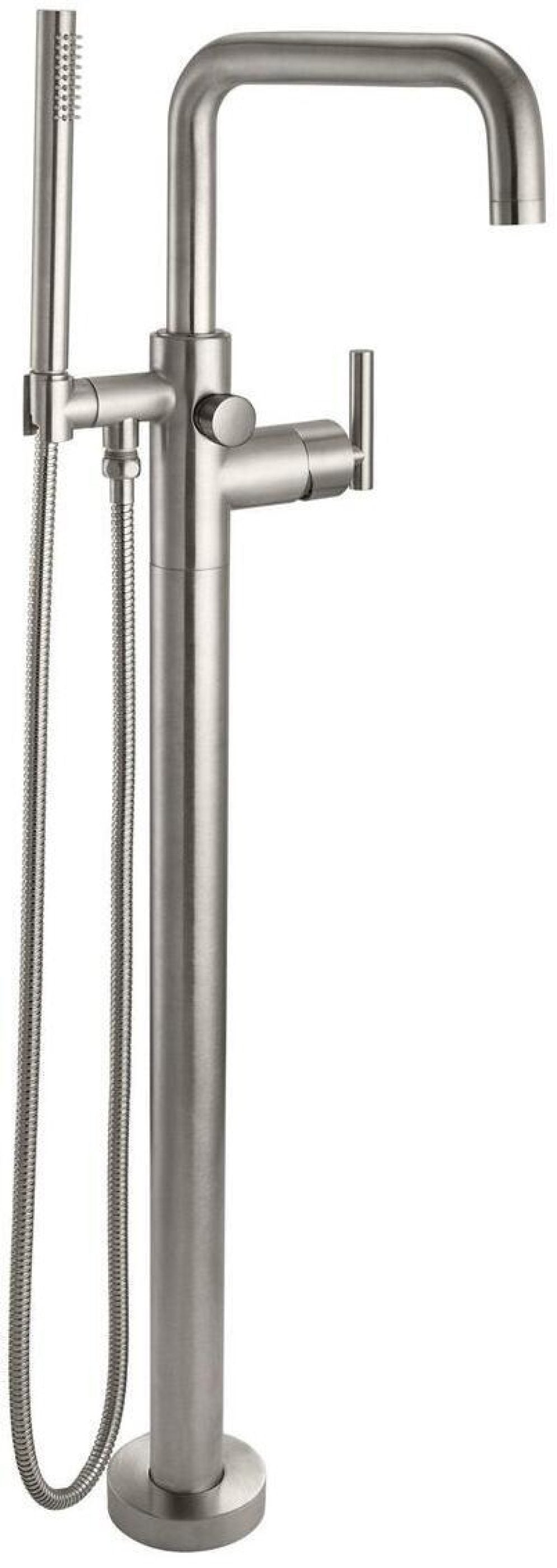 California Faucets Bolsa Contemporaneo Llenador de Tina de Montaje en Piso de Un Solo Orificio - Pico Cuadrado - Níquel Satinado